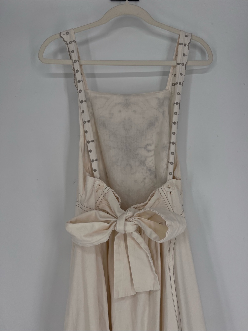 Free People Bali Vienna Cream Gray Embroidered Backless Bow Maxi Dress M - Picture 10 of 13